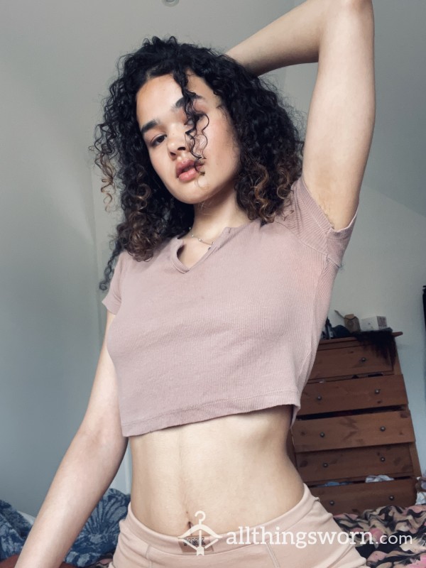 Beige Cotton Crop Top For SWEAT Stains SOLD