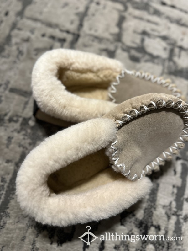Beige Mocassin Slippers Size 10