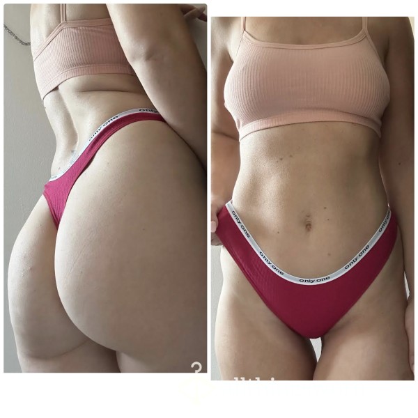 Berry Cotton Ribbed Thong