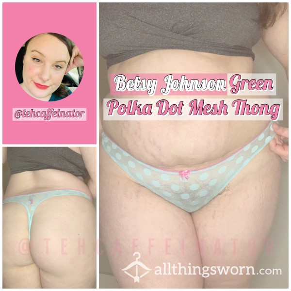 Betsy Johnson Green Polka Dot Mesh Thong - L