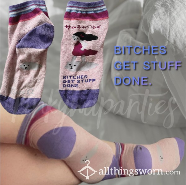 🖕 Bitches Get Stuff Done Pink Ankle Socks - Includes 2-Day Wear & U.S. Shipping