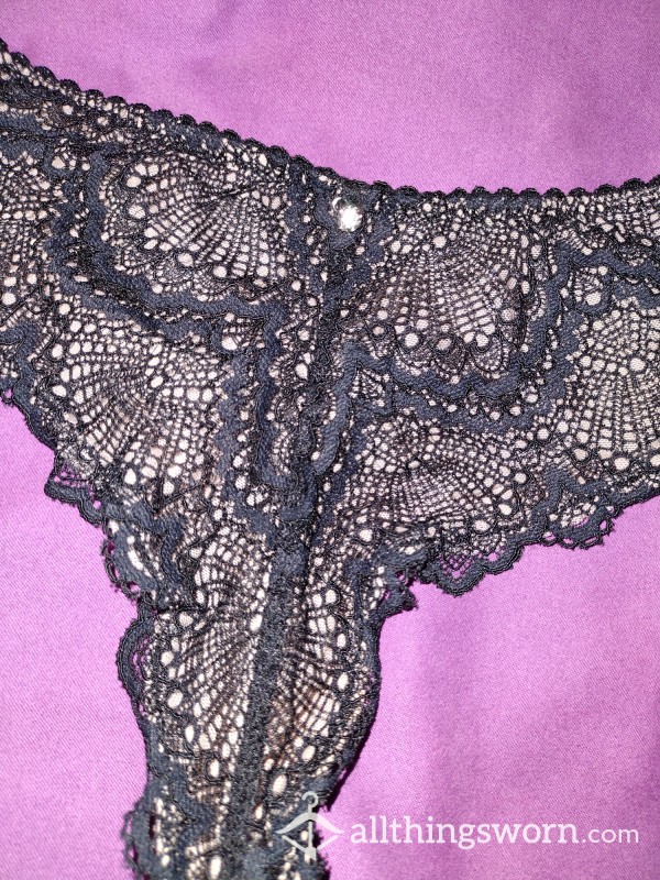 Black & Nude Lace Diamante Thong 🖤