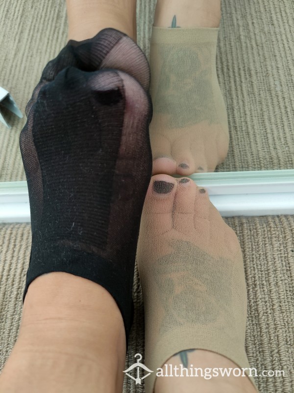 Black And Beige Nylon Socks