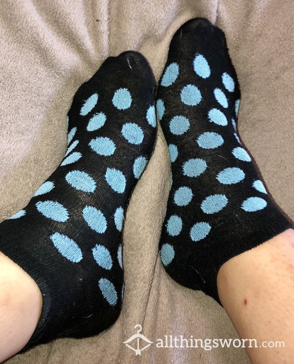 Black And Blue Polk A Dot Ankle Socks Big Feet