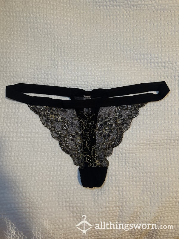 Black And Gold Lace Sexy Thong Flowers Panties