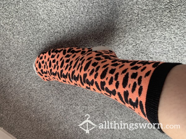 Black And Orange Leopard Socks