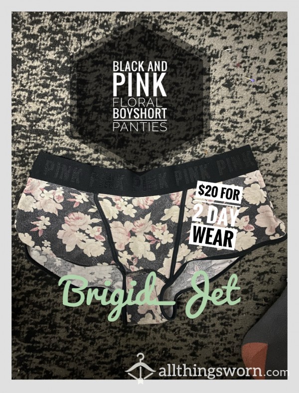 Black And Pink Floral Boyshorts- Customizeable