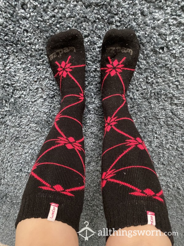 Black And Pink High Ski Socks