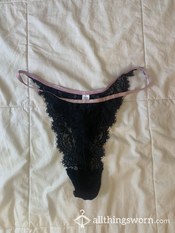 Black And Pink Lace Thong