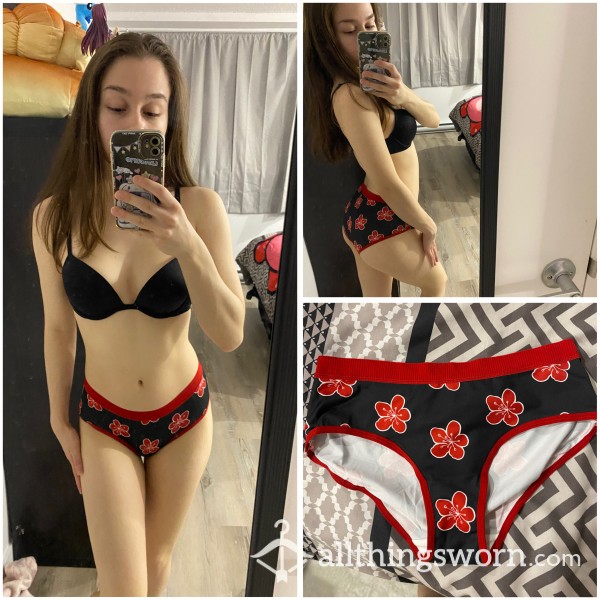 Black And Red Flower Print Panties