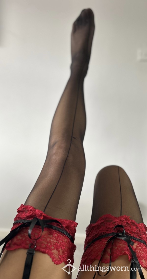 Black And Red Stockings - Worn, Unwashed