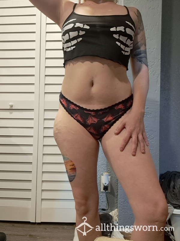 Black And Red Thong With Bats Worn 72-hours