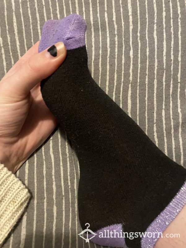 Black And Sparkly Purple Ankle Socks
