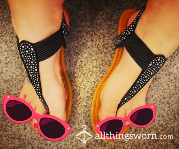 Black And Tan Diamanté Detail Sandals