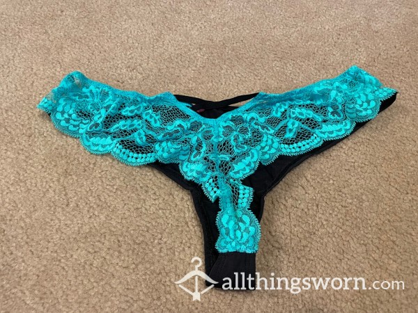 Black And Teal Lace Thong