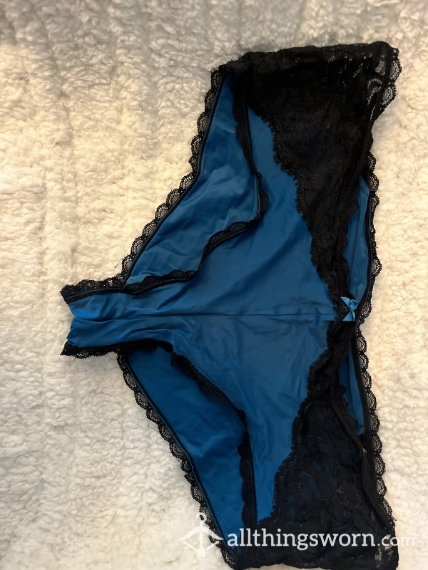 Black And Teal, Silk And Lace Plus Size Panties