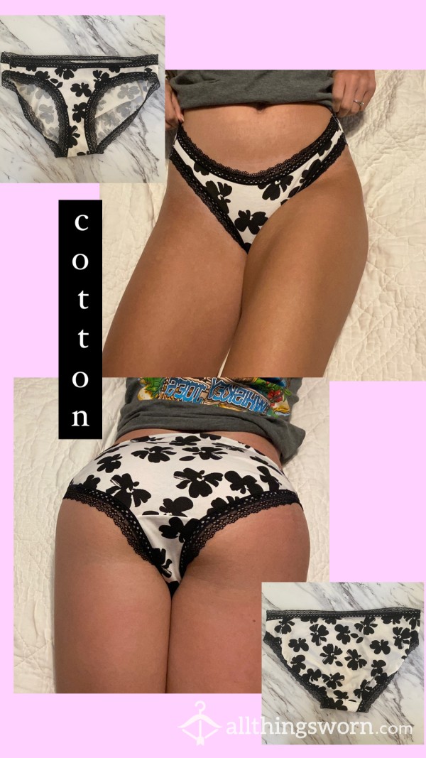 Black And White Cotton Full Coverage Floral Panties🖤🤍