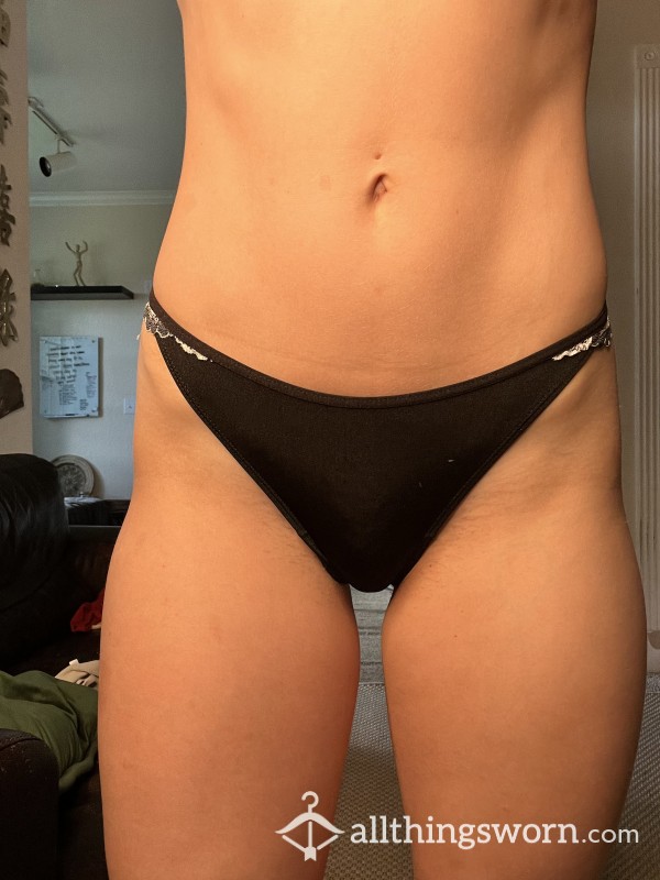 Black And White Floral Lace Thong