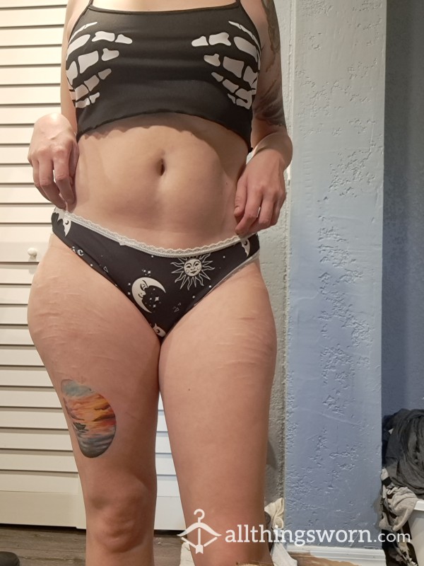 Black And White Goth Thong Worn 72-hours