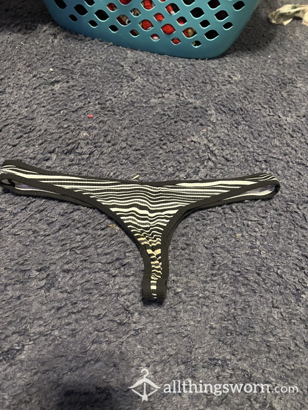 Black And White Striped Cotton Thong