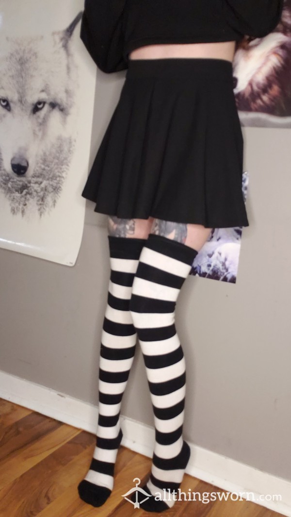 Black And White Striped Thigh Highs