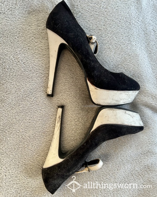 Black And White Very High Dirty Well-worn Heels Size UK5