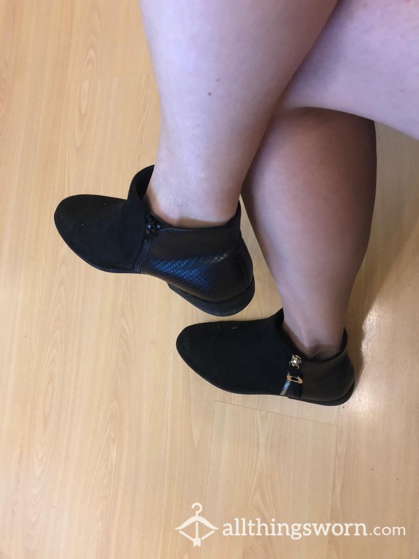 Black Ankle Boots UK Size 6 - Well Worn And Used With And Without Socks!