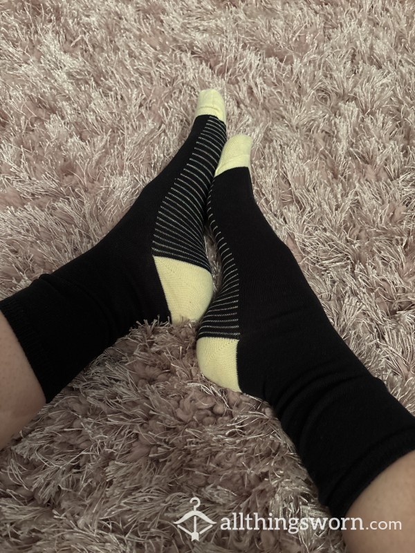 Worn Black Ankle Socks With Patterned Sole