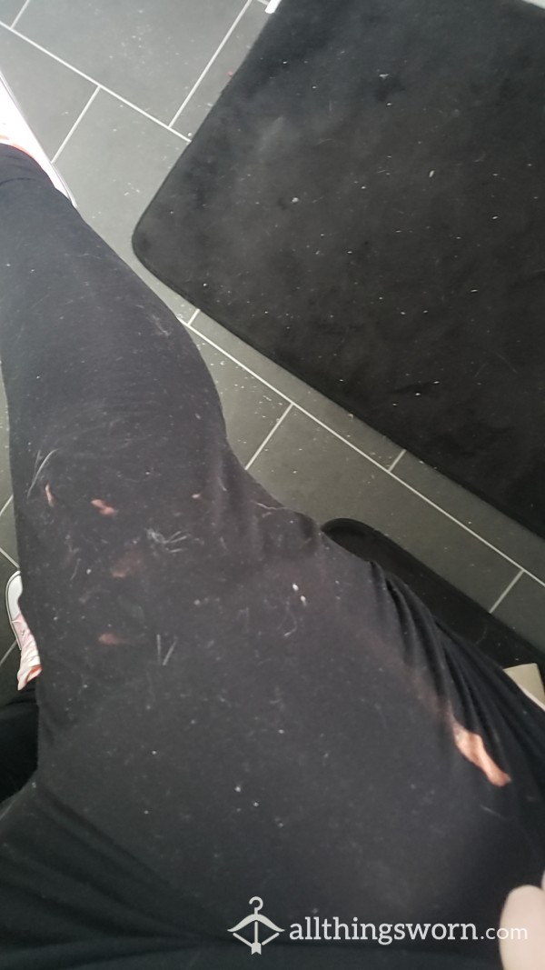Black Bleech Stained Leggings With Holes