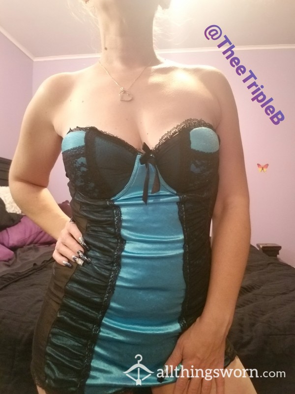 Sexy See Through Black & Blue Lingerie No Panties 😈