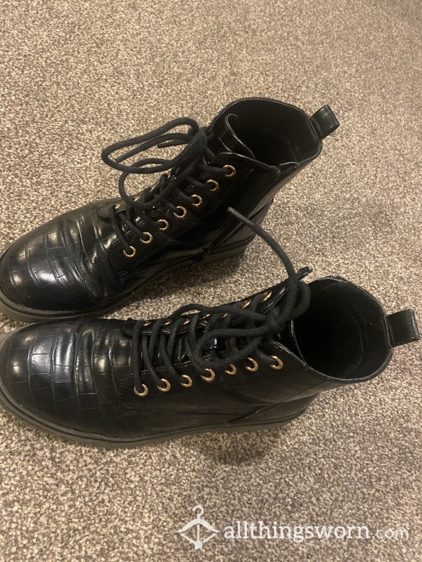 Black Chunky Boots Ladies U.K. Size 5