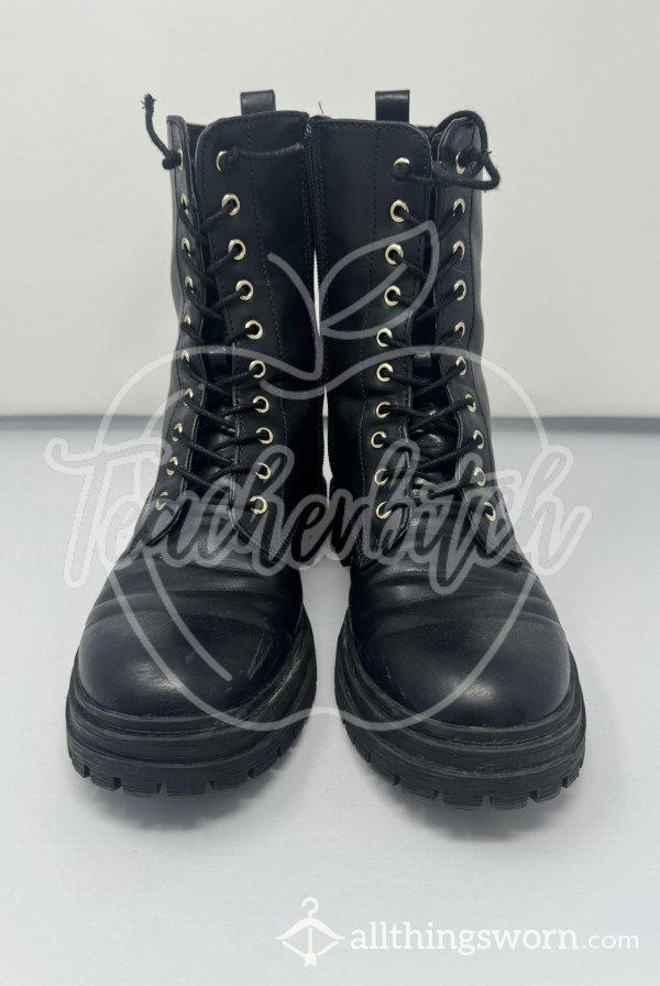 Black Combat Boots | JustFab | US Size 8