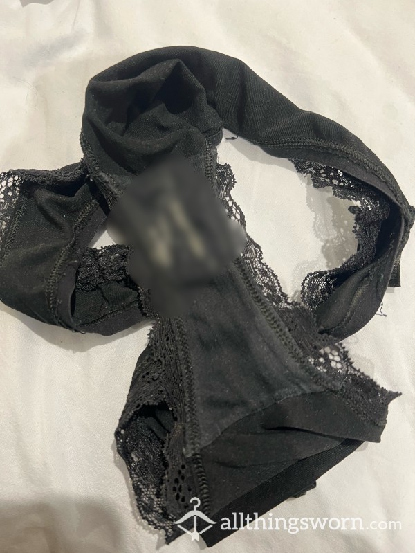 Black Cotton Gusset Panties Worn For 2 Days