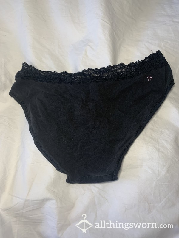 Black Cotton Well Worn Cheeky Bikini Panties