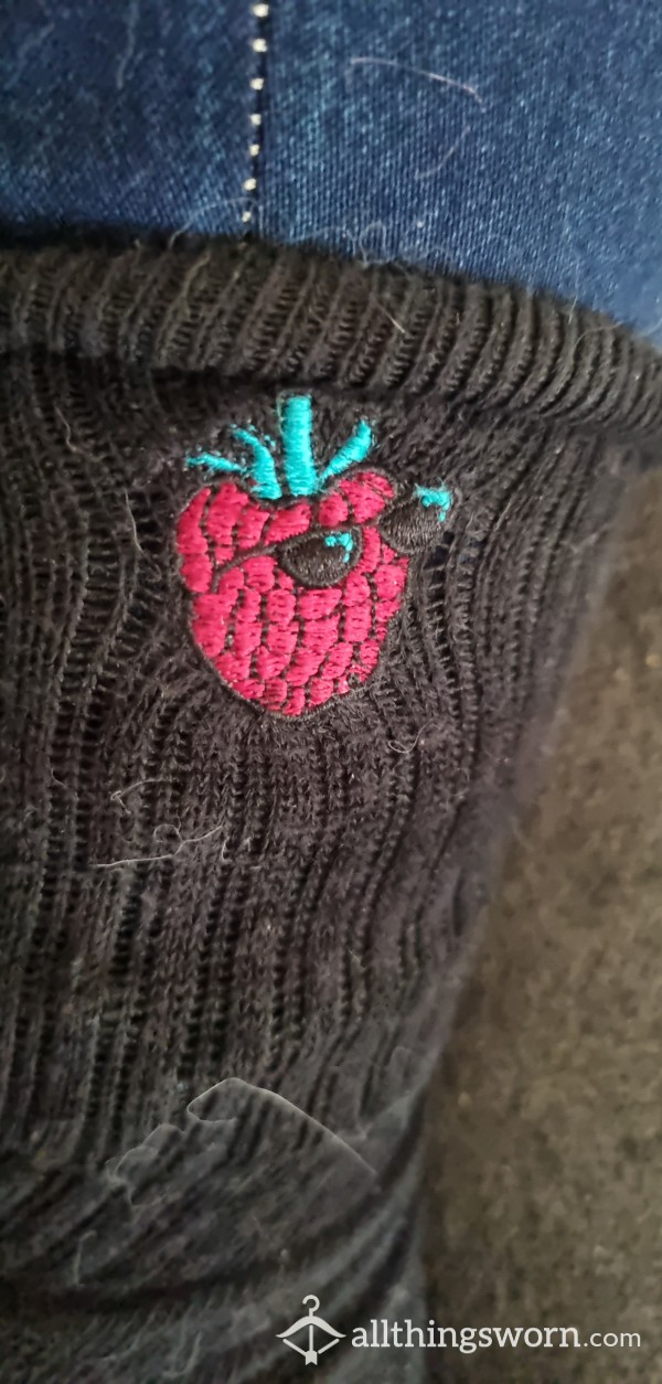 Black Crew Socks With Cool Raspberry Design