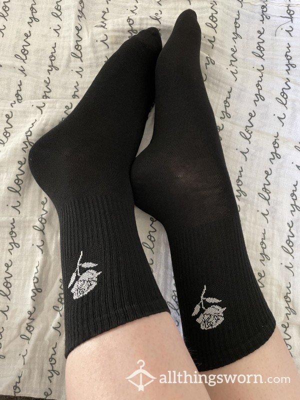 Black Crew Socks With Rose With 1 Workout