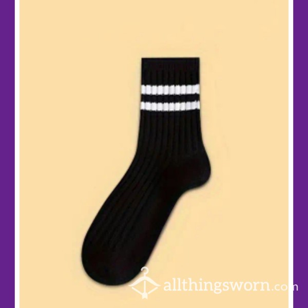 Black Crew Socks With White Stripes