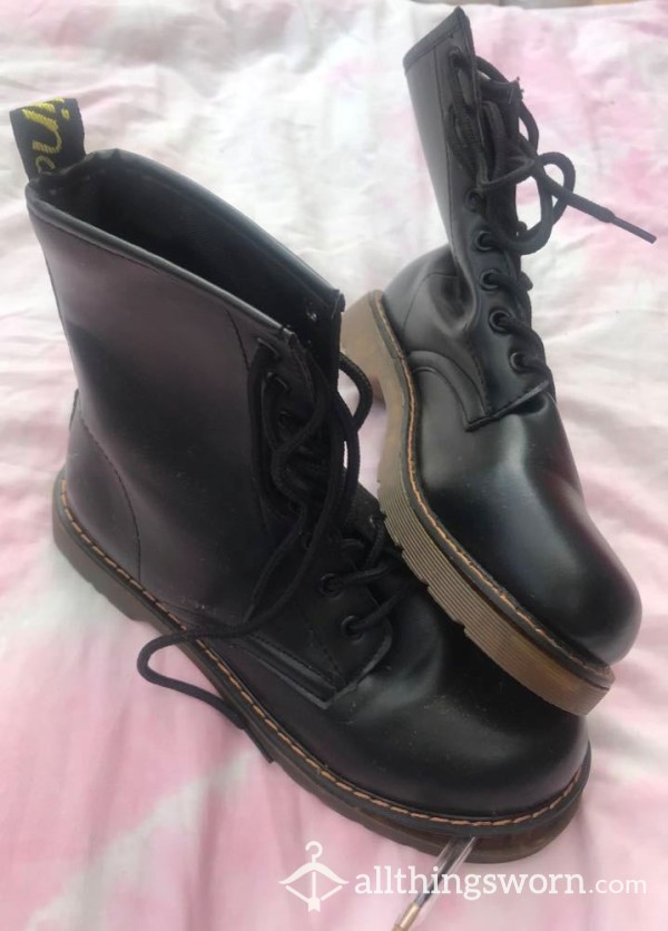 Black 'Doc Martin' Type Boots, Size 7