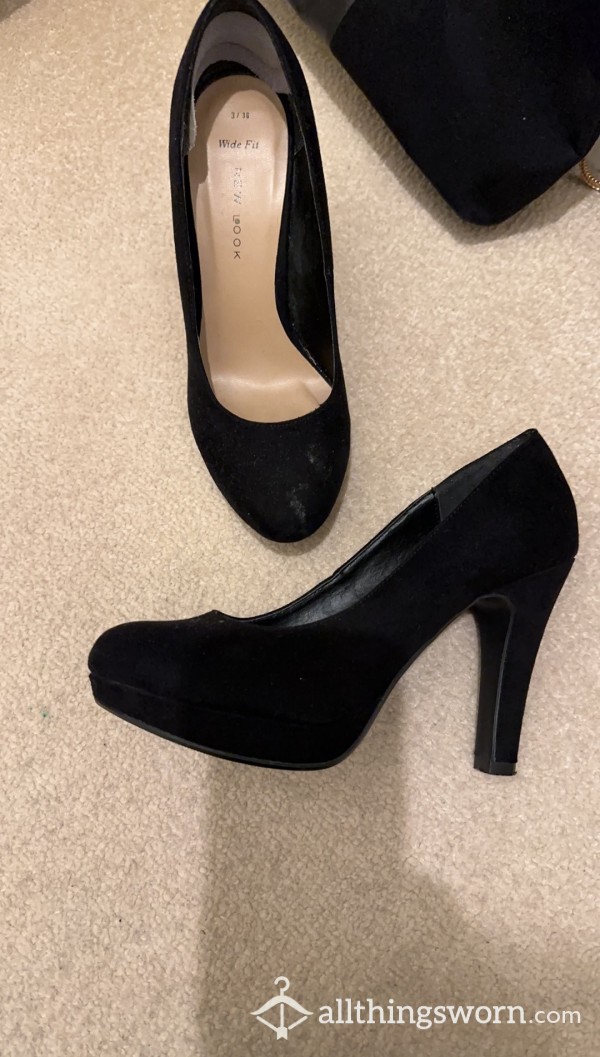 Black Faux Suede Court High Heel Shoes Size 4 UK