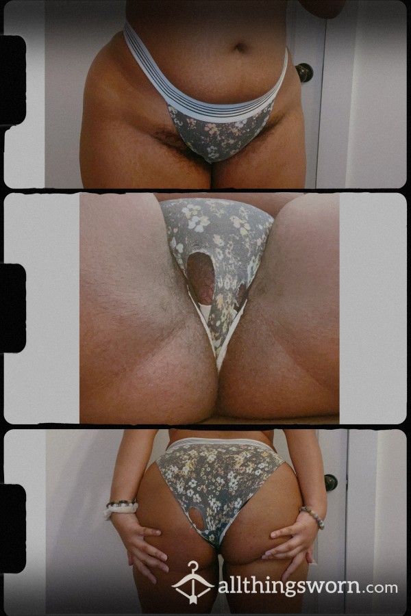 Black Floral Cheeky Panties With White And Black Band