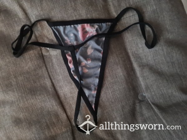Black, Floral G-String- 24 Hours Wear - Addons Available!