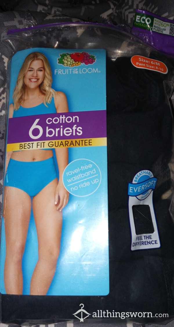Black FOTL Cotton Briefs (Grannie Panties.) Size 6.