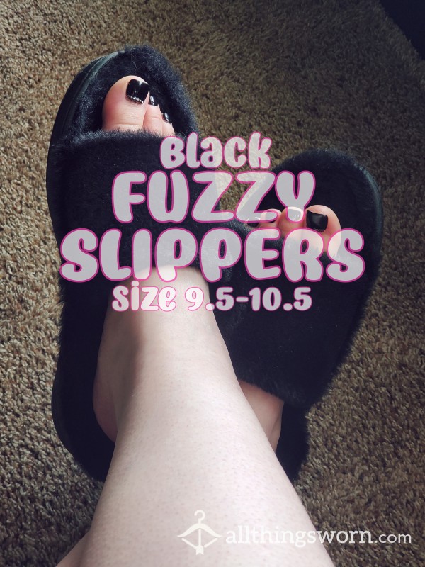 Black Fuzzy House Slippers 🖤