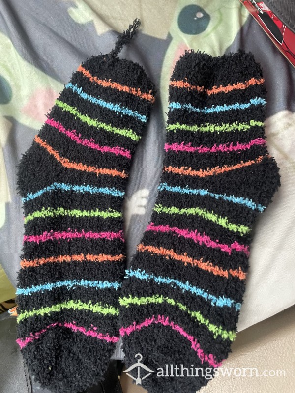 Black Fuzzy Stripe Socks