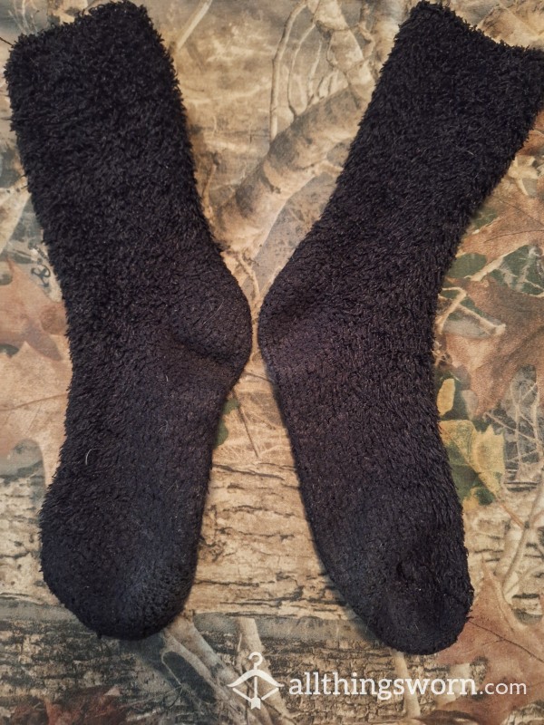 Black Fuzzy Well-worn Socks.