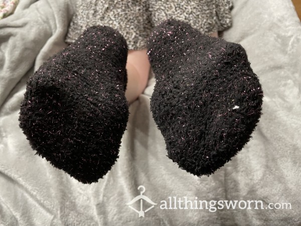 6 MONTH WORN Black Fuzzy Winter Socks