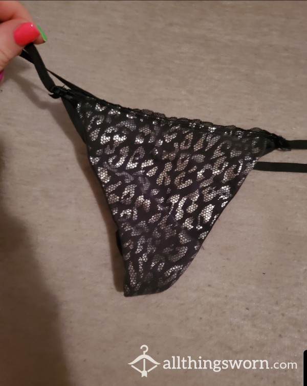 Black G-string With Silver Leopard Print