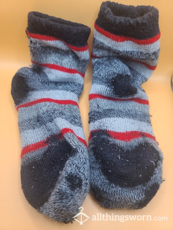 Black, Gray, Red - Threadbare Well Loved, Formerly Fuzzy Socks
