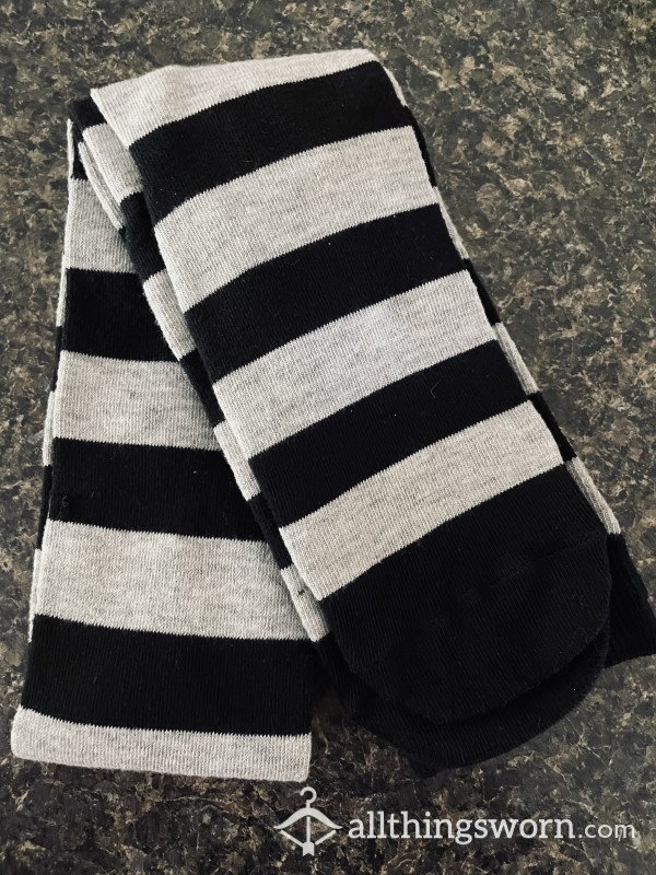Black & Grey Knee High Socks Super Sexy Fantasy Fulfillment! - New, Ready To Wear Or Ship!