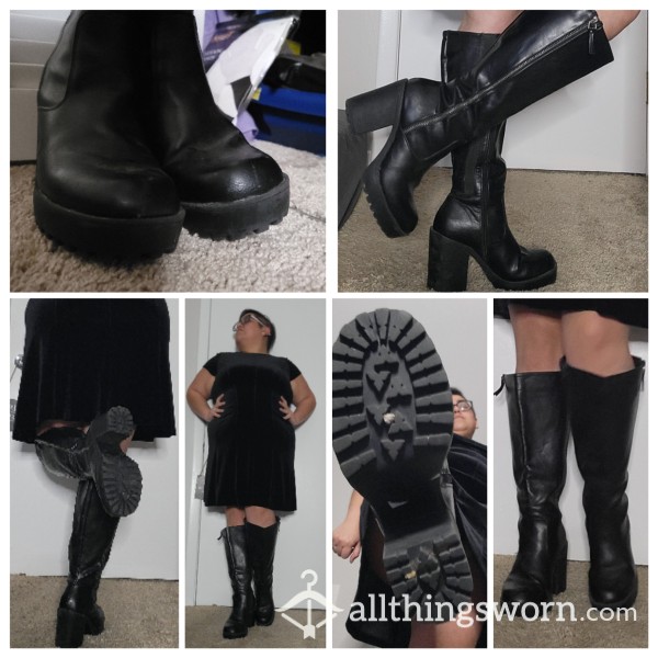 Black Knee High Boots Size 7, Wide Calf